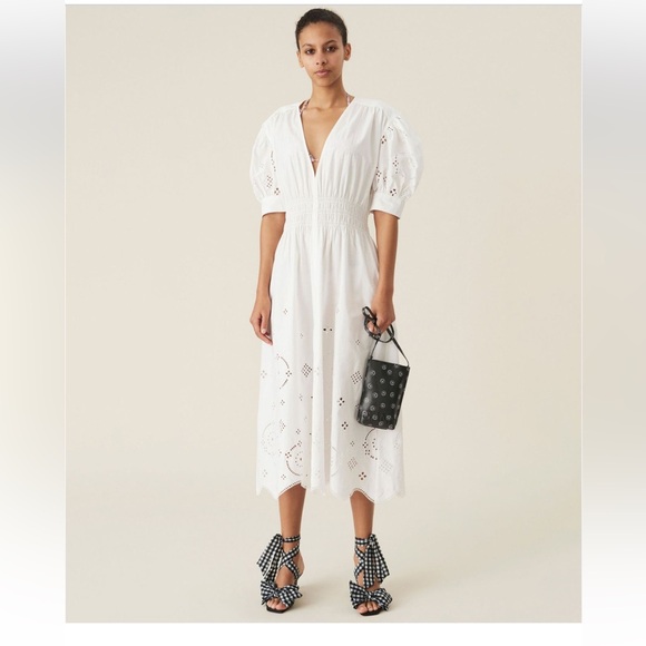 GANNI Broderie Anglaise Midi Dress DK 36 - Picture 1 of 6